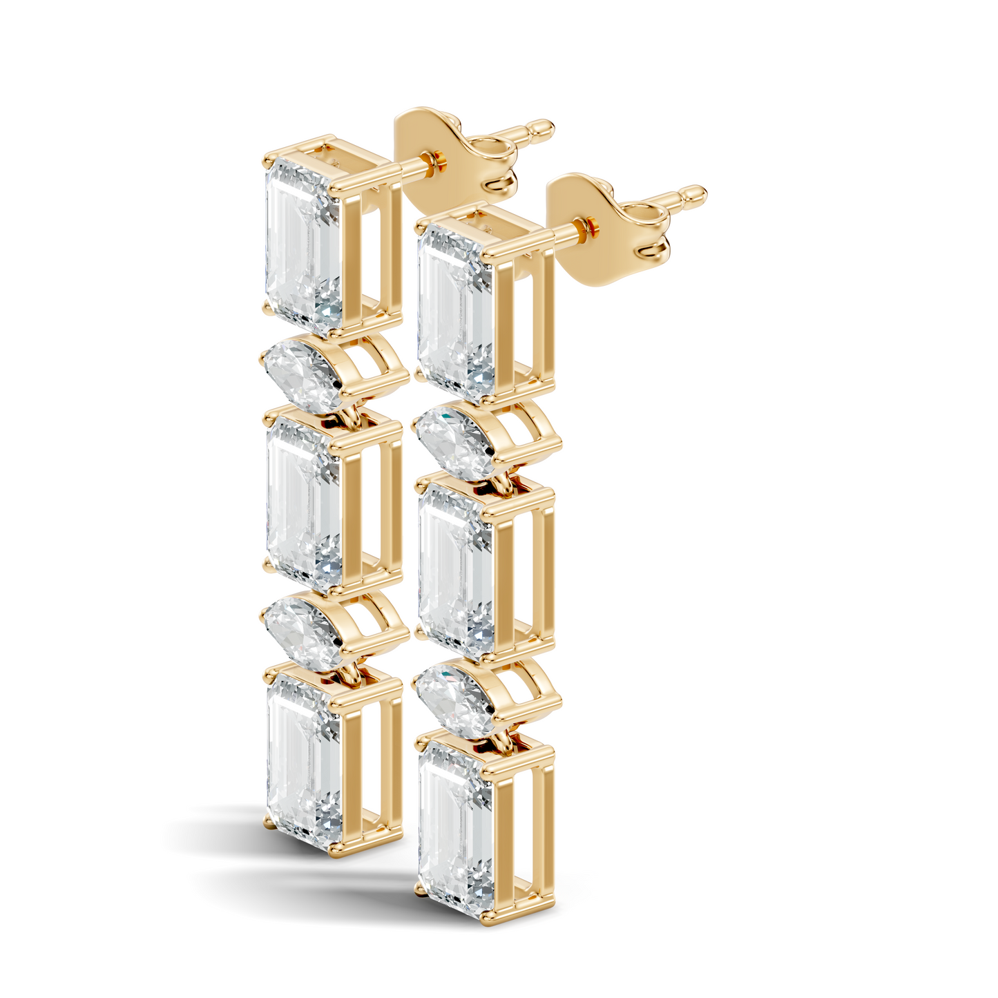 Marquise And Emerald Cut Labgrown Diamond Linear Drop Dangling Earring Classic Elegance For Her - HIGHCARAT DIAMONDS