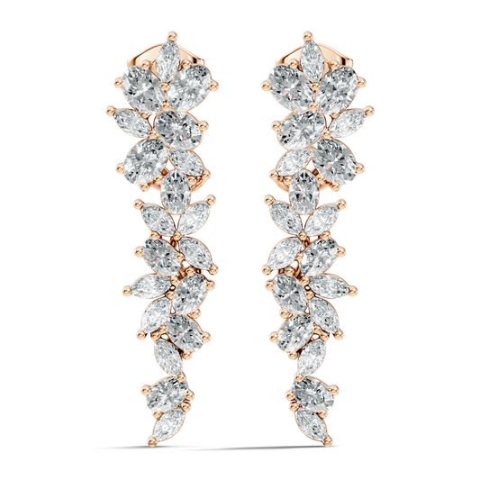 1.75 CT Oval Marquise Cut Diamond Cluster Stud Earrings In 14K Solid Gold - HIGHCARAT DIAMONDS