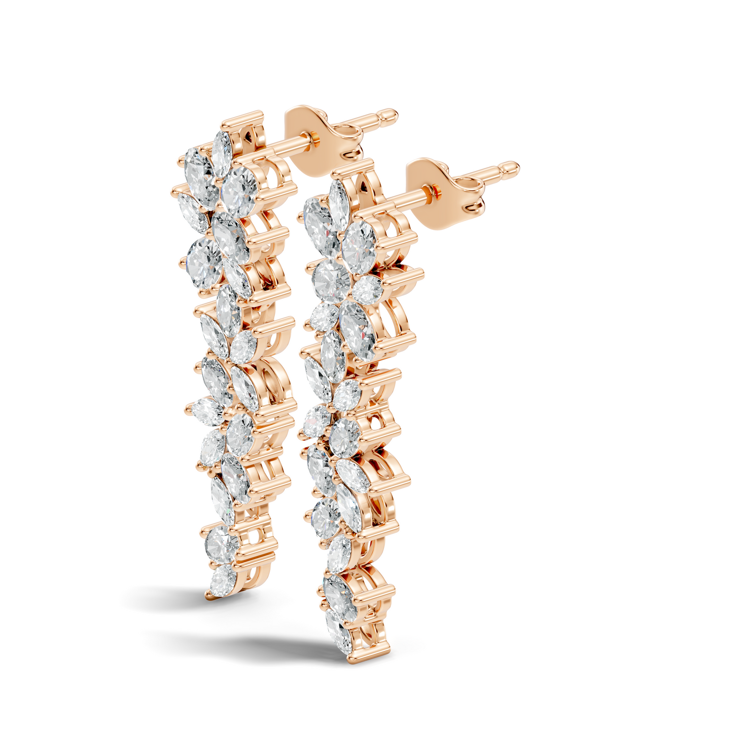 1.75 CT Oval Marquise Cut Diamond Cluster Stud Earrings In 14K Solid Gold - HIGHCARAT DIAMONDS
