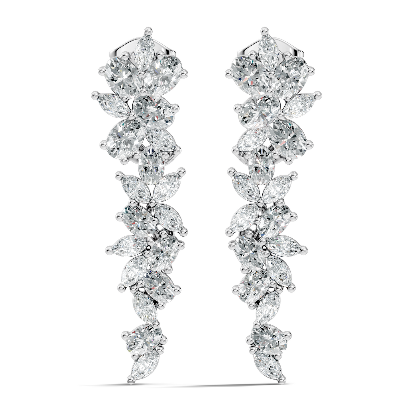 1.75 CT Oval Marquise Cut Diamond Cluster Stud Earrings In 14K Solid Gold - HIGHCARAT DIAMONDS