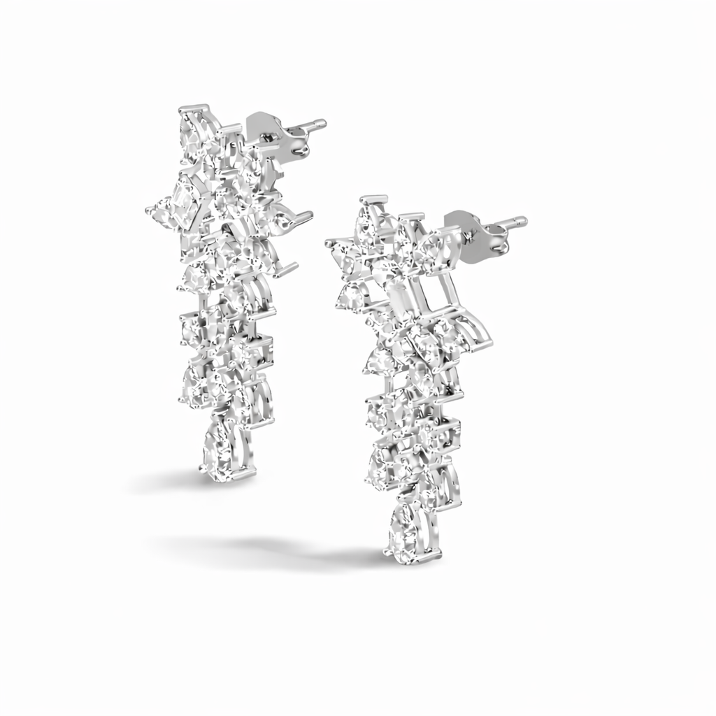3.42 Carat Lab-Grown Pear & Round Diamond Cluster Earrings for Women Perfect Party Wear - HIGHCARAT DIAMONDS