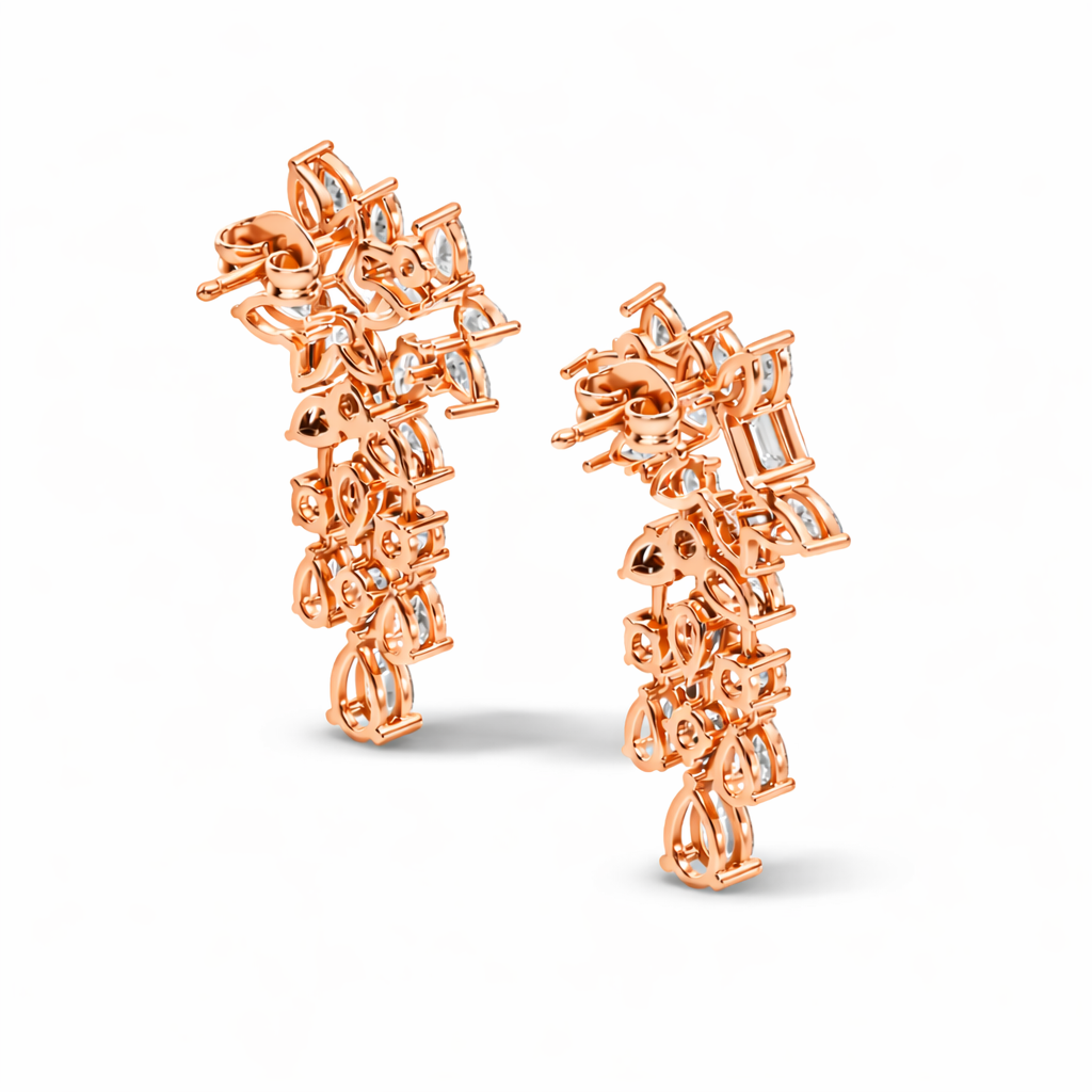 3.42 Carat Lab-Grown Pear & Round Diamond Cluster Earrings for Women Perfect Party Wear - HIGHCARAT DIAMONDS