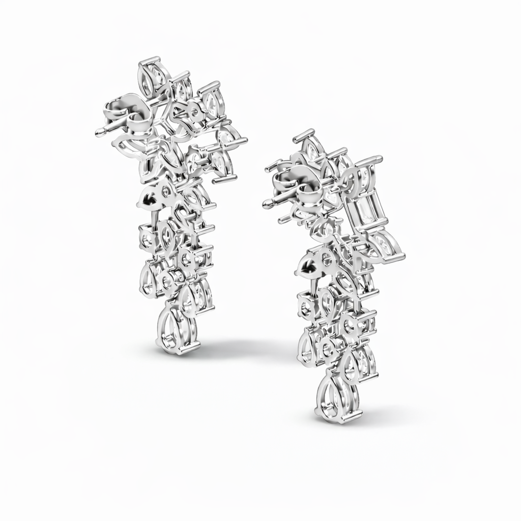 3.42 Carat Lab-Grown Pear & Round Diamond Cluster Earrings for Women Perfect Party Wear - HIGHCARAT DIAMONDS