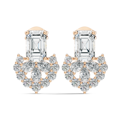 Emerald Cut & Cluster Diamond Stud Earrings In 18K White Gold Luxury Statement Design - HIGHCARAT DIAMONDS
