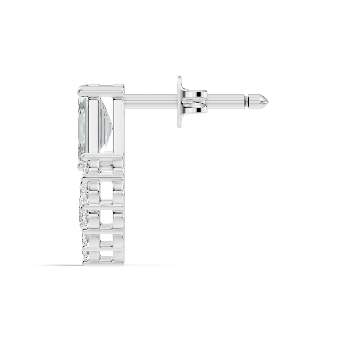 Emerald Cut & Cluster Diamond Stud Earrings In 18K White Gold Luxury Statement Design - HIGHCARAT DIAMONDS