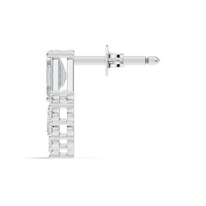 Emerald Cut & Cluster Diamond Stud Earrings In 18K White Gold Luxury Statement Design - HIGHCARAT DIAMONDS