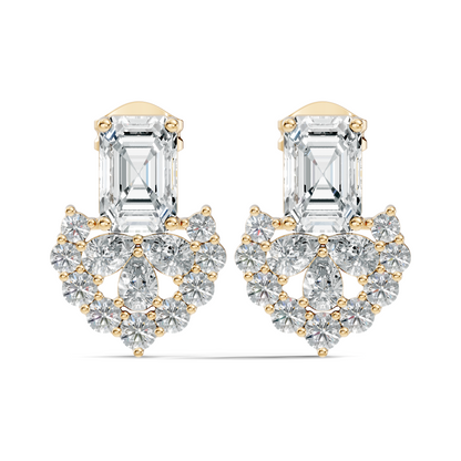 Emerald Cut & Cluster Diamond Stud Earrings In 18K White Gold Luxury Statement Design - HIGHCARAT DIAMONDS