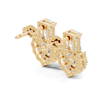 Emerald Cut & Cluster Diamond Stud Earrings In 18K White Gold Luxury Statement Design - HIGHCARAT DIAMONDS