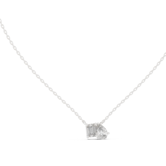 Emerald & Pear Shape 2 Stone Solitaire  Lab Grown 18k Solid Gold Diamond Pendant For Her