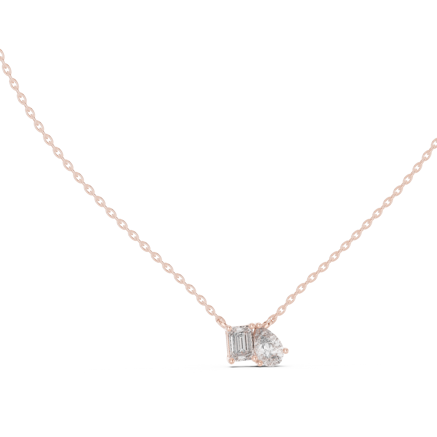 Emerald & Pear Shape 2 Stone Solitaire  Lab Grown 18k Solid Gold Diamond Pendant For Her - HIGHCARAT DIAMONDS