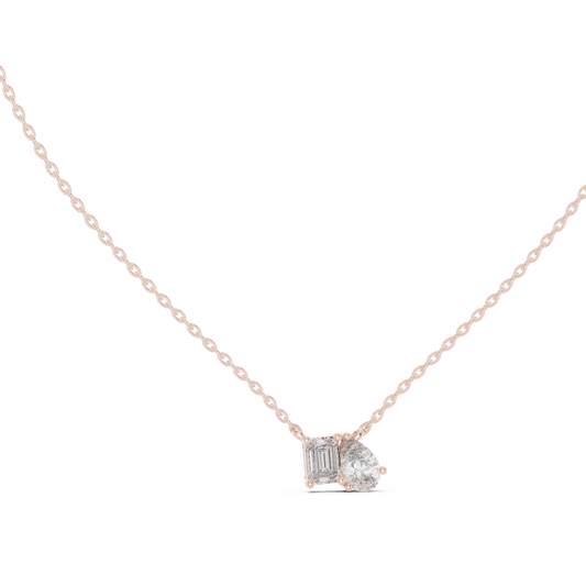 Emerald & Pear Shape 2 Stone Solitaire  Lab Grown 18k Solid Gold Diamond Pendant For Her - HIGHCARAT DIAMONDS