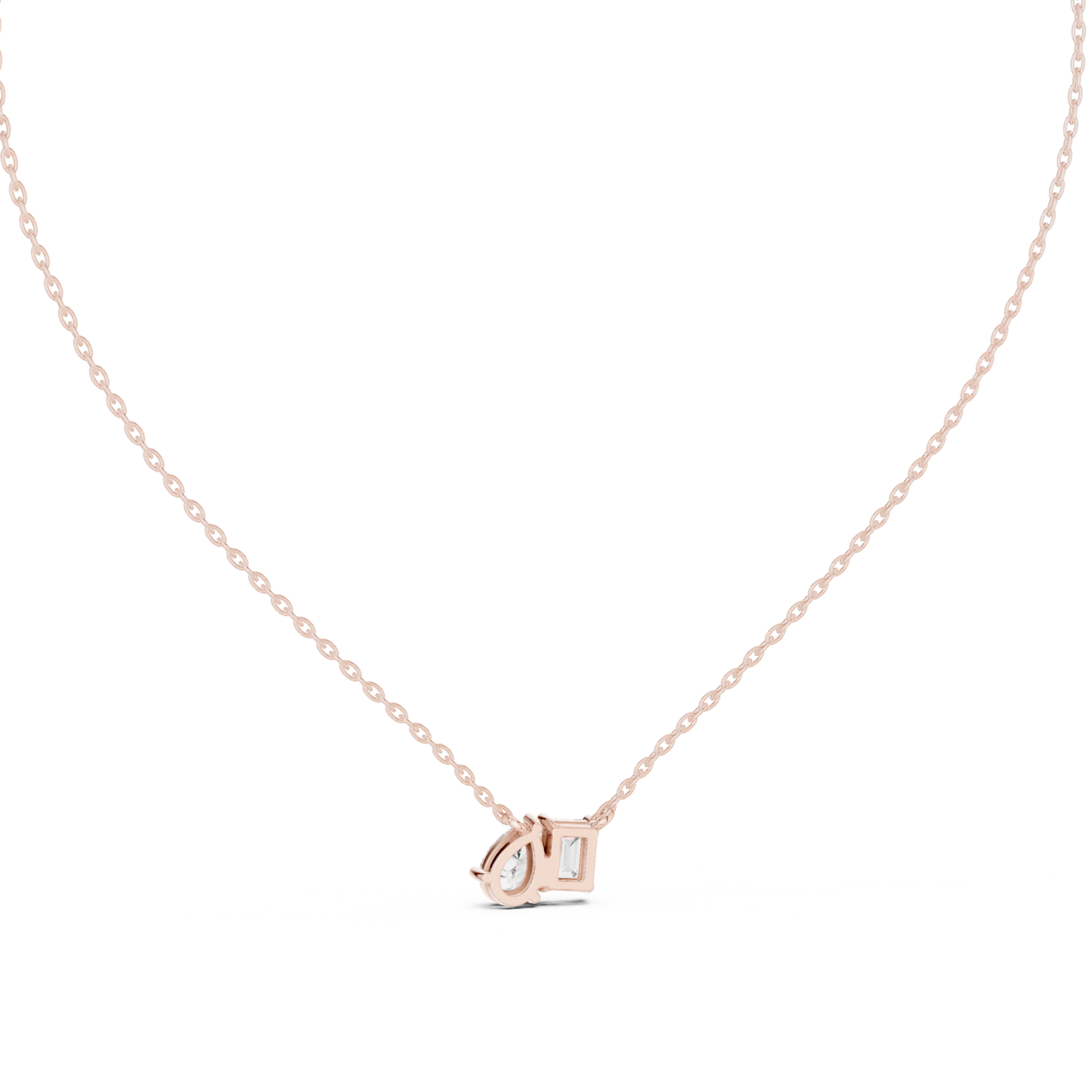Emerald & Pear Shape 2 Stone Solitaire  Lab Grown 18k Solid Gold Diamond Pendant For Her - HIGHCARAT DIAMONDS