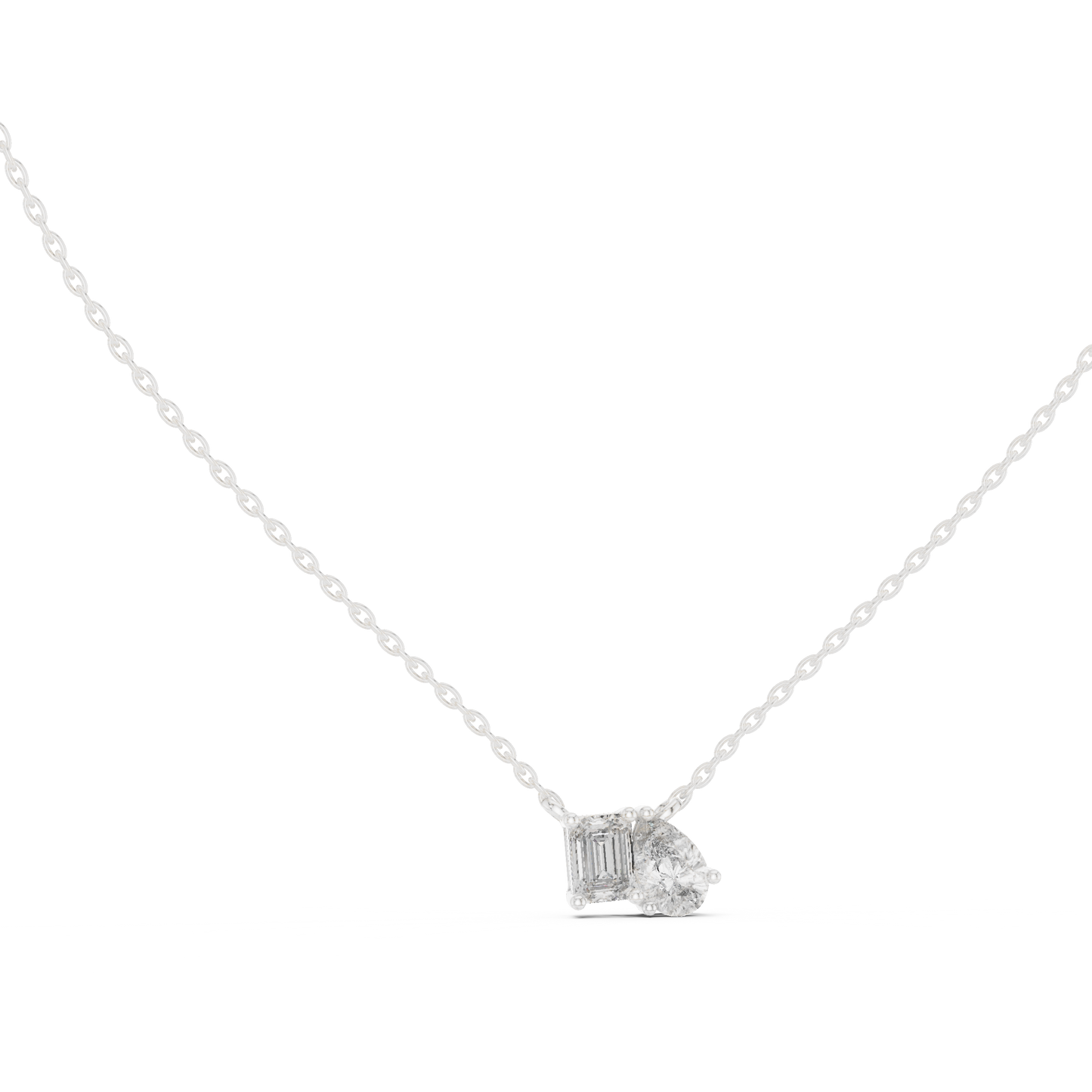 Emerald & Pear Shape 2 Stone Solitaire  Lab Grown 18k Solid Gold Diamond Pendant For Her - HIGHCARAT DIAMONDS