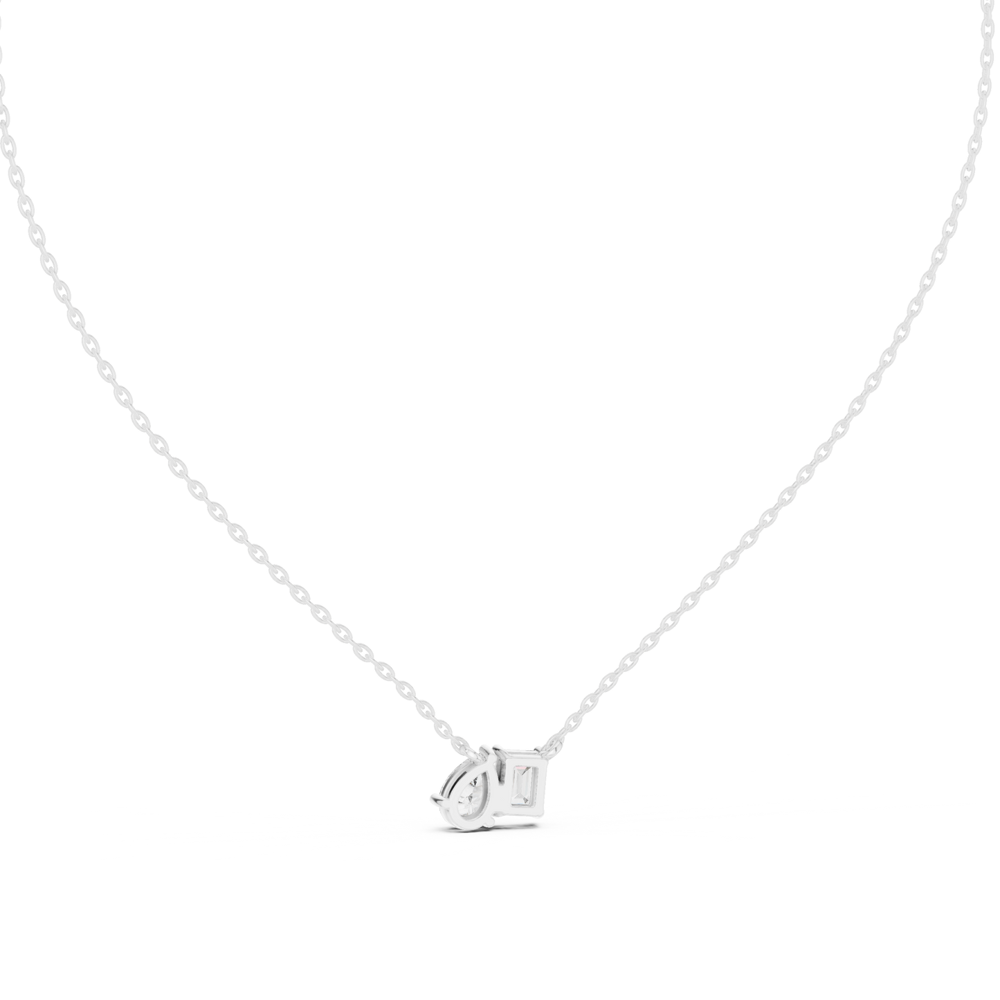 Emerald & Pear Shape 2 Stone Solitaire  Lab Grown 18k Solid Gold Diamond Pendant For Her - HIGHCARAT DIAMONDS