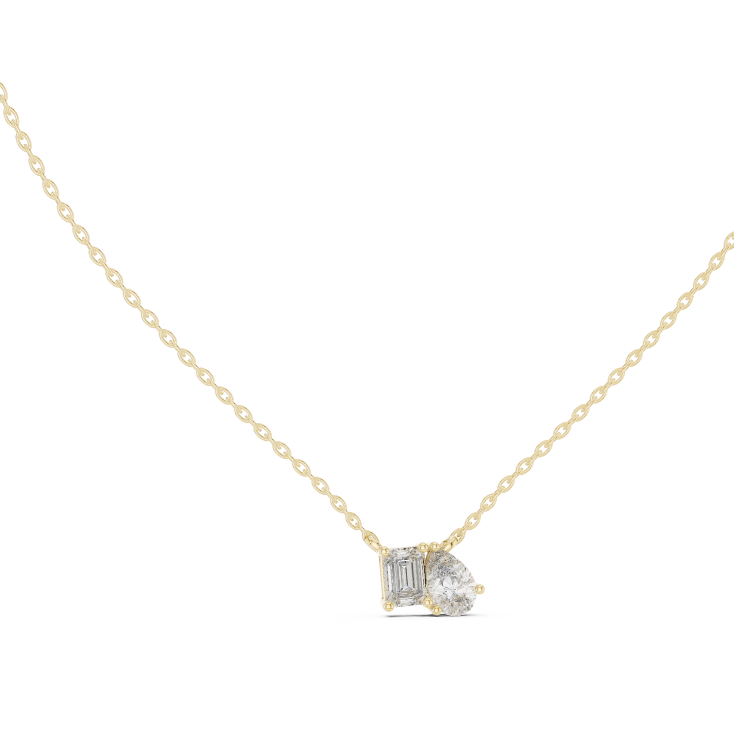 Emerald & Pear Shape 2 Stone Solitaire  Lab Grown 18k Solid Gold Diamond Pendant For Her - HIGHCARAT DIAMONDS