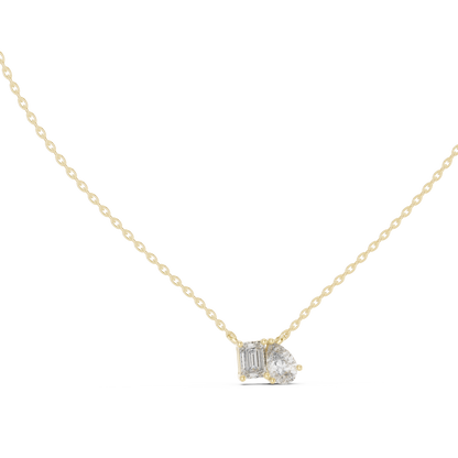Emerald & Pear Shape 2 Stone Solitaire  Lab Grown 18k Solid Gold Diamond Pendant For Her - HIGHCARAT DIAMONDS