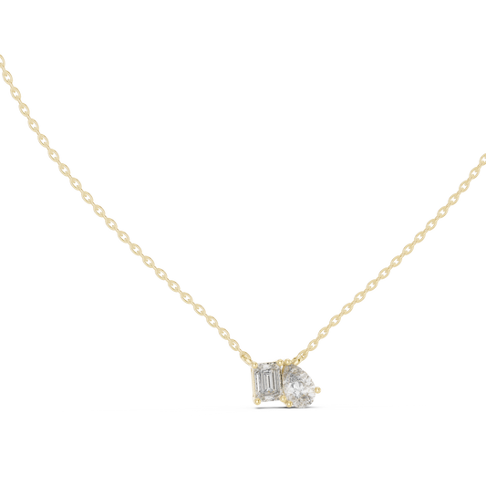 Emerald & Pear Shape 2 Stone Solitaire  Lab Grown 18k Solid Gold Diamond Pendant For Her - HIGHCARAT DIAMONDS