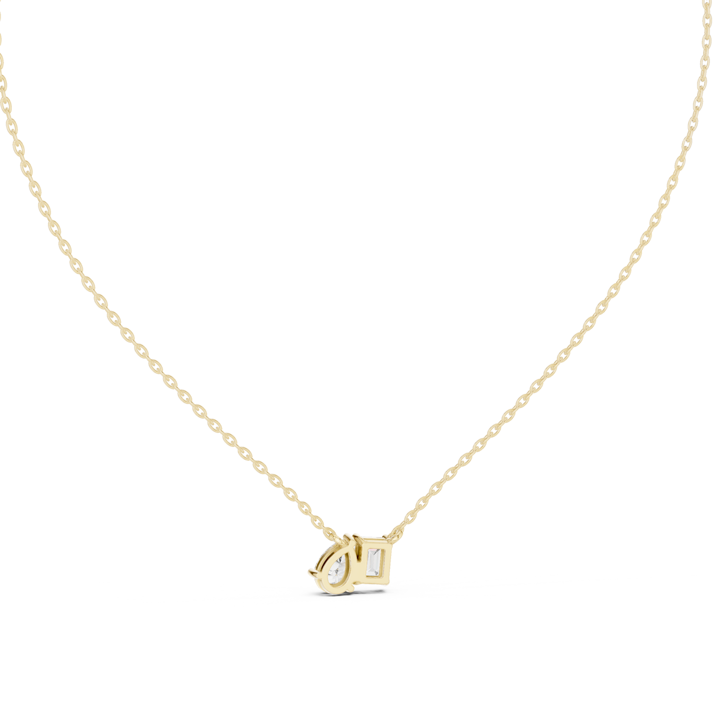 Emerald & Pear Shape 2 Stone Solitaire  Lab Grown 18k Solid Gold Diamond Pendant For Her - HIGHCARAT DIAMONDS