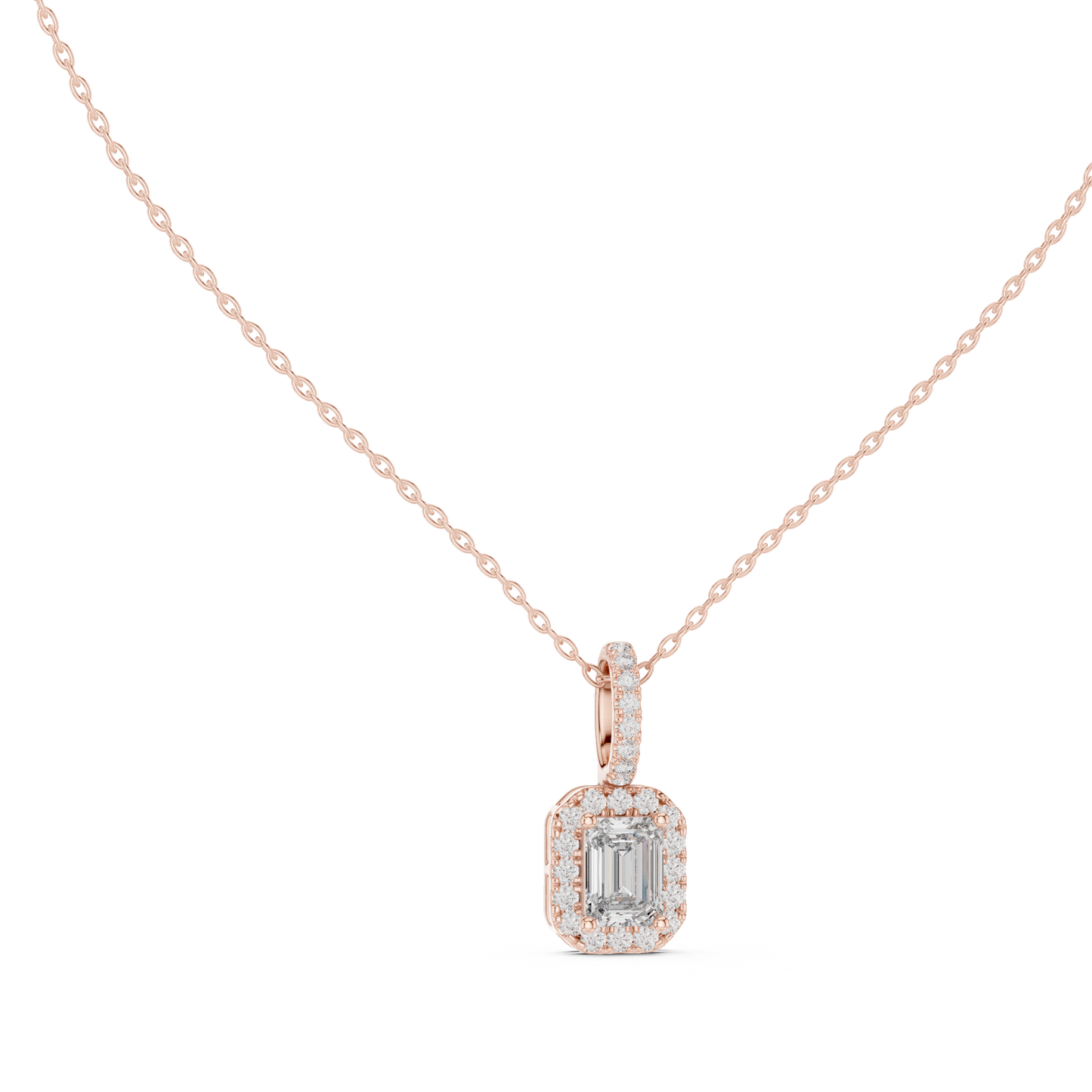 Emerald & Round  Shape Lab Grown Minimalist Sparkling Diamond Pendant For Her - HIGHCARAT DIAMONDS