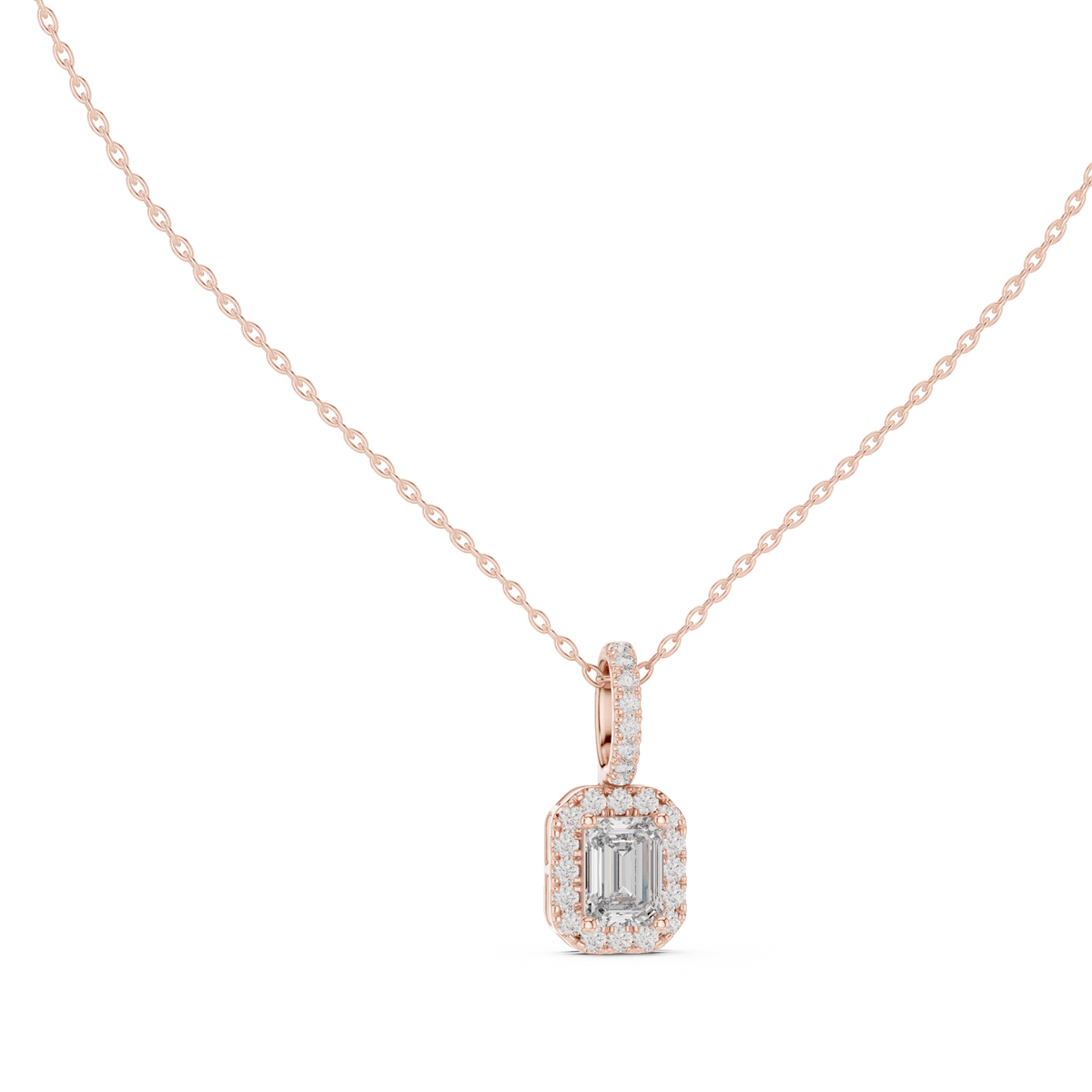 Emerald & Round  Shape Lab Grown Minimalist Sparkling Diamond Pendant For Her - HIGHCARAT DIAMONDS