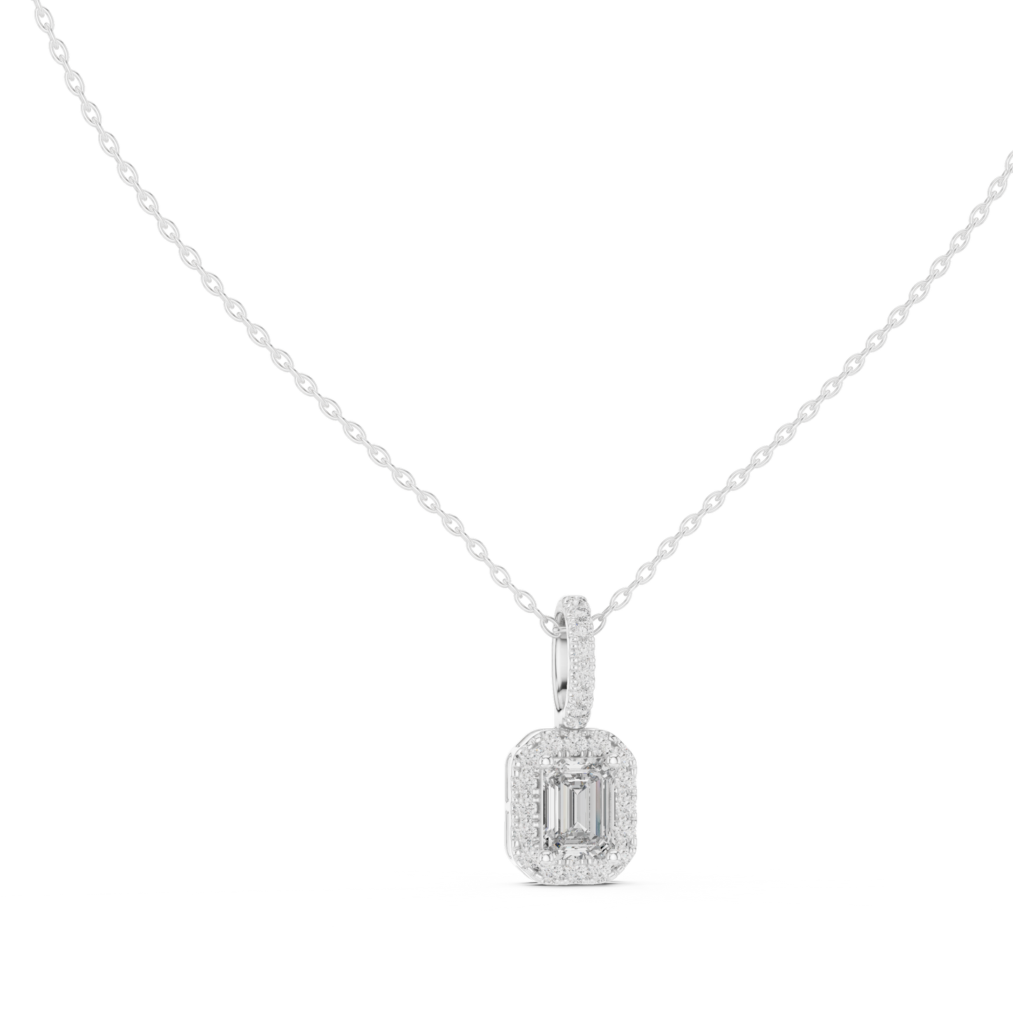 Emerald & Round  Shape Lab Grown Minimalist Sparkling Diamond Pendant For Her - HIGHCARAT DIAMONDS