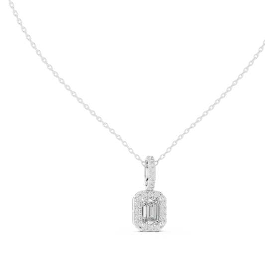 Emerald & Round  Shape Lab Grown Minimalist Sparkling Diamond Pendant For Her - HIGHCARAT DIAMONDS