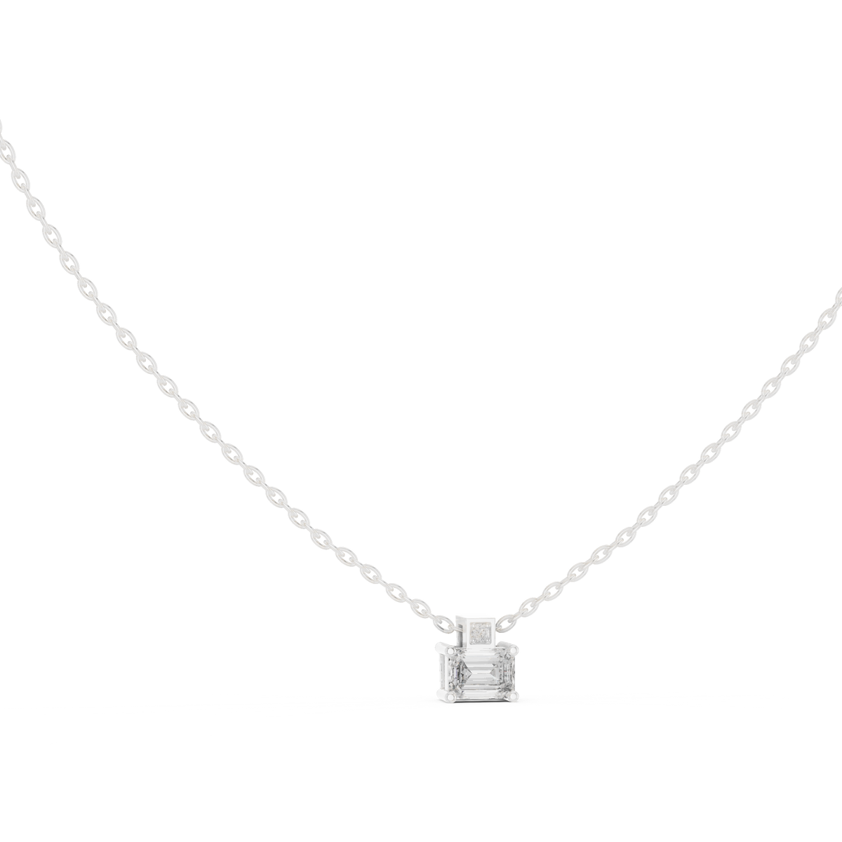 Emerald Prong Set and Round Bezel Set Diamond Pendant Angled Perspective