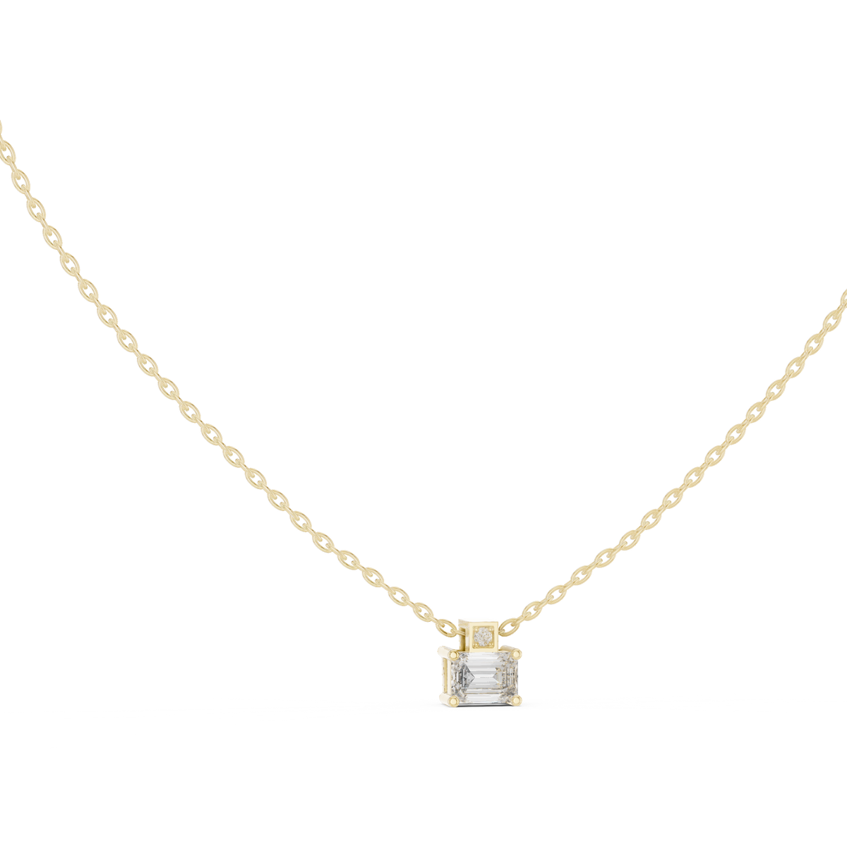 Emerald Prong Set and Round Bezel Set Lab Grown Diamond Solitaire Pendant Front View