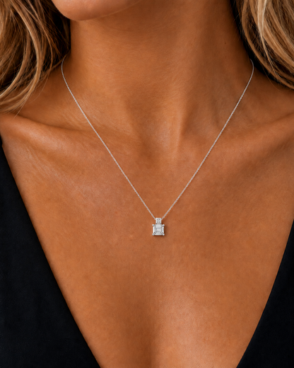 Emerald Prong Set & Round Bezel Set Lab-Grown Solitaire Pendant - HIGHCARAT DIAMONDS