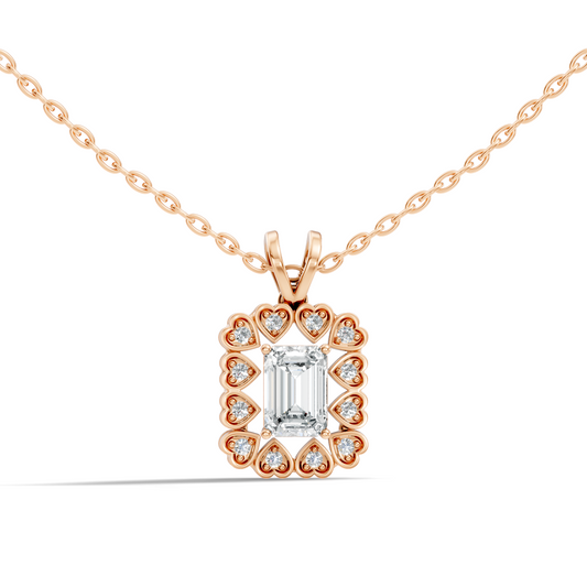 0.86 Ct Emerald Cut Lab-Grown Diamond Pendant Stylish Round Diamond For Her - HIGHCARAT DIAMONDS
