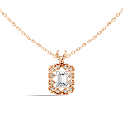 0.86 Ct Emerald Cut Lab-Grown Diamond Pendant Stylish Round Diamond For Her - HIGHCARAT DIAMONDS