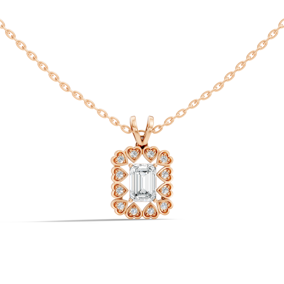 0.86 Ct Emerald Cut Lab-Grown Diamond Pendant Stylish Round Diamond For Her - HIGHCARAT DIAMONDS