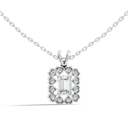 0.86 Ct Emerald Cut Lab-Grown Diamond Pendant Stylish Round Diamond For Her - HIGHCARAT DIAMONDS