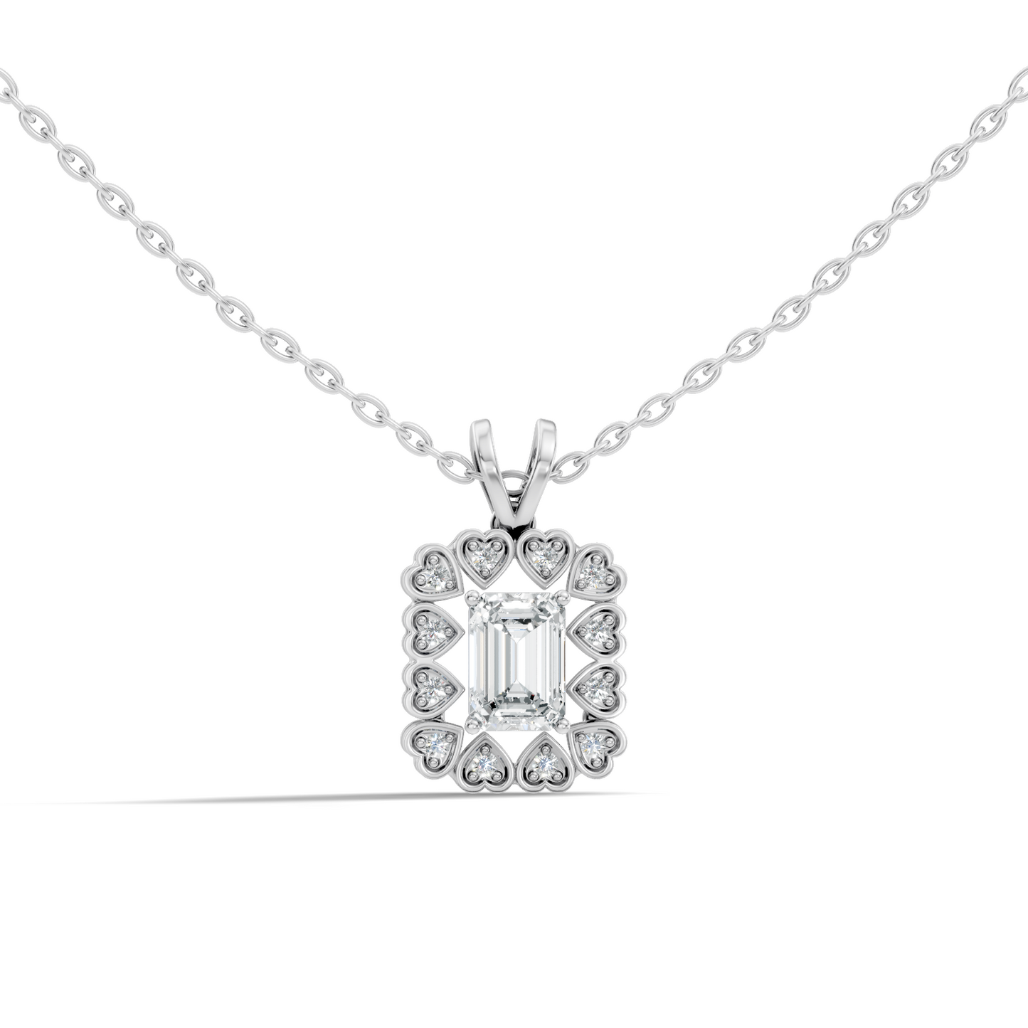 0.86 Ct Emerald Cut Lab-Grown Diamond Pendant Stylish Round Diamond For Her - HIGHCARAT DIAMONDS