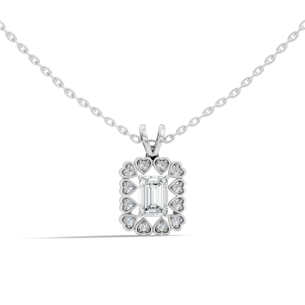 0.86 Ct Emerald Cut Lab-Grown Diamond Pendant Stylish Round Diamond For Her - HIGHCARAT DIAMONDS
