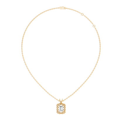 0.86 Ct Emerald Cut Lab-Grown Diamond Pendant Stylish Round Diamond For Her - HIGHCARAT DIAMONDS