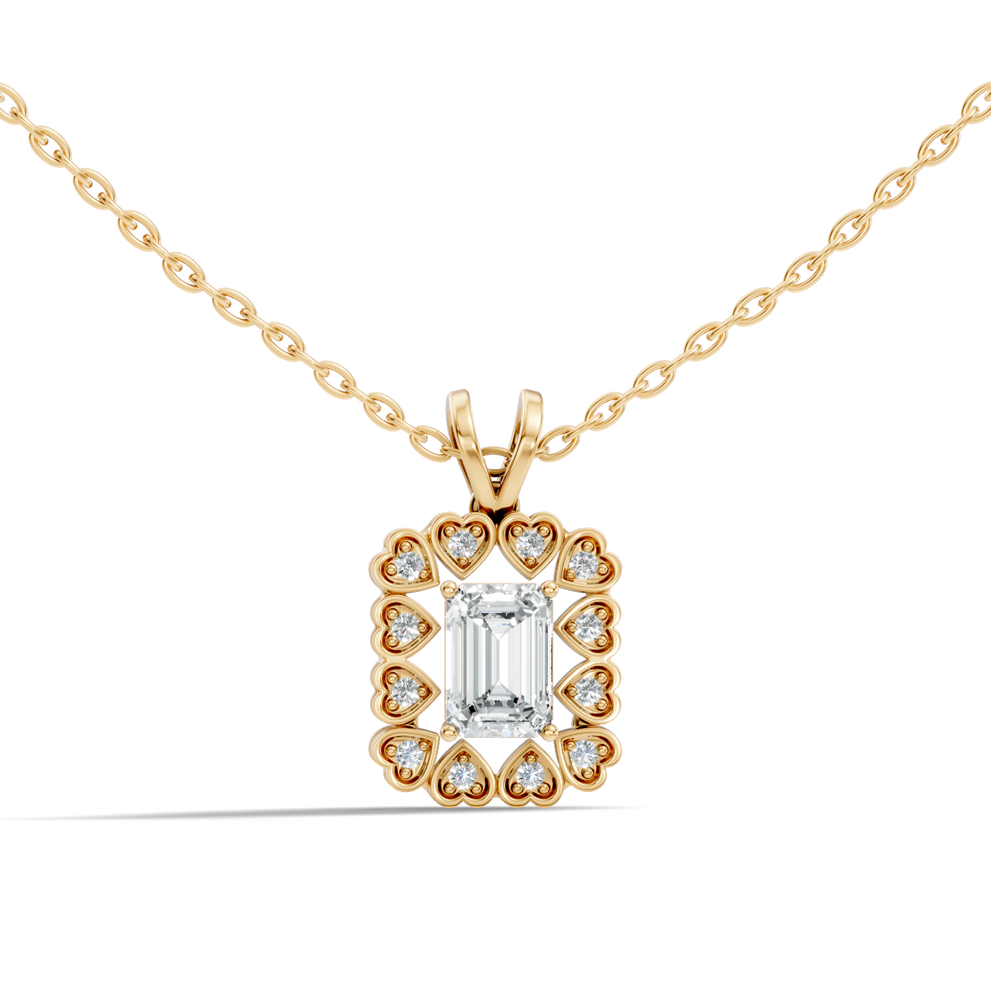 0.86 Ct Emerald Cut Lab-Grown Diamond Pendant Stylish Round Diamond For Her - HIGHCARAT DIAMONDS