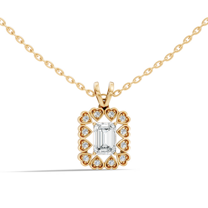 0.86 Ct Emerald Cut Lab-Grown Diamond Pendant Stylish Round Diamond For Her - HIGHCARAT DIAMONDS