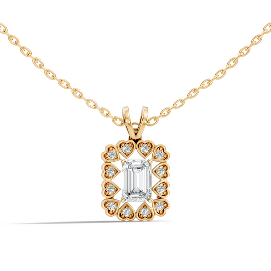 0.86 Ct Emerald Cut Lab-Grown Diamond Pendant Stylish Round Diamond For Her - HIGHCARAT DIAMONDS