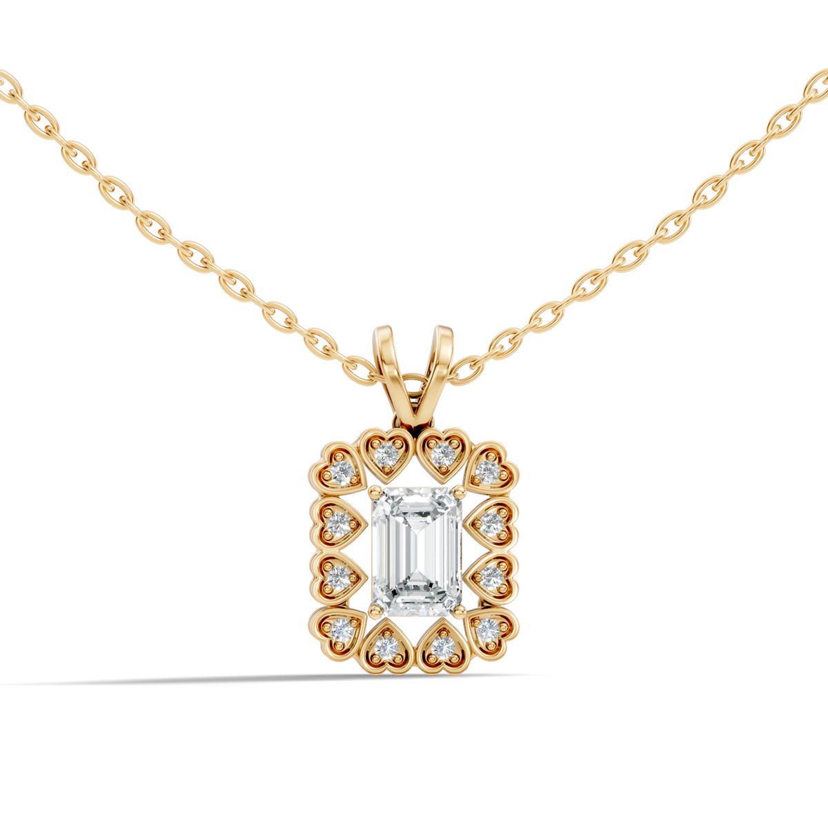 0.86 Ct Emerald Cut Lab-Grown Diamond Pendant Stylish Round Diamond For Her - HIGHCARAT DIAMONDS