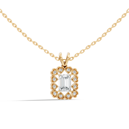 0.86 Ct Emerald Cut Lab-Grown Diamond Pendant Stylish Round Diamond For Her - HIGHCARAT DIAMONDS