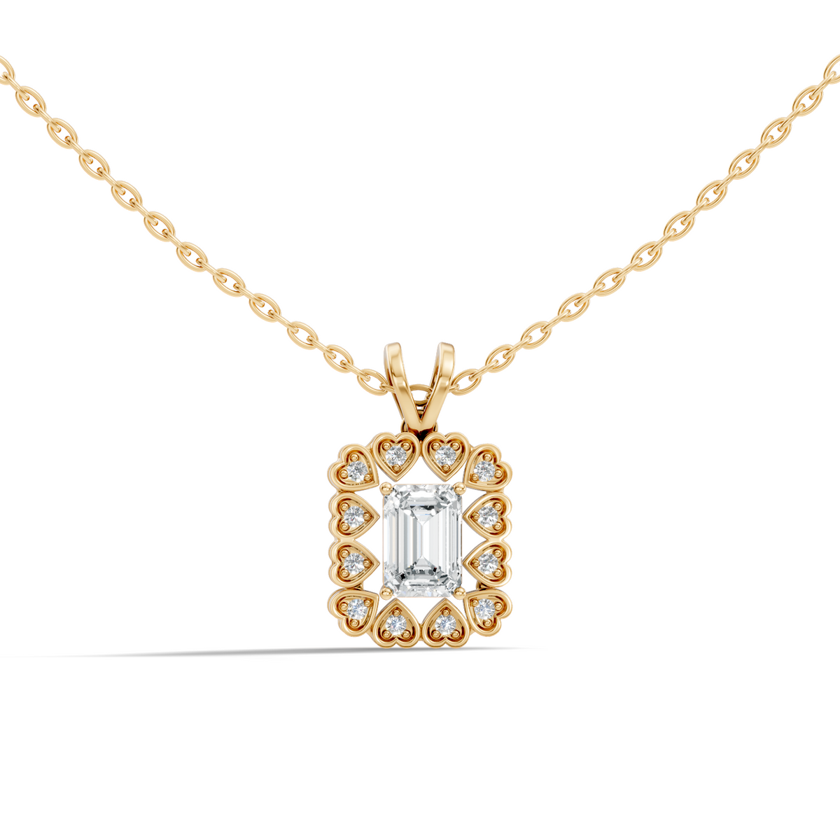0.86 Ct Emerald Cut Lab-Grown Diamond Pendant Stylish Round Diamond For Her - HIGHCARAT DIAMONDS