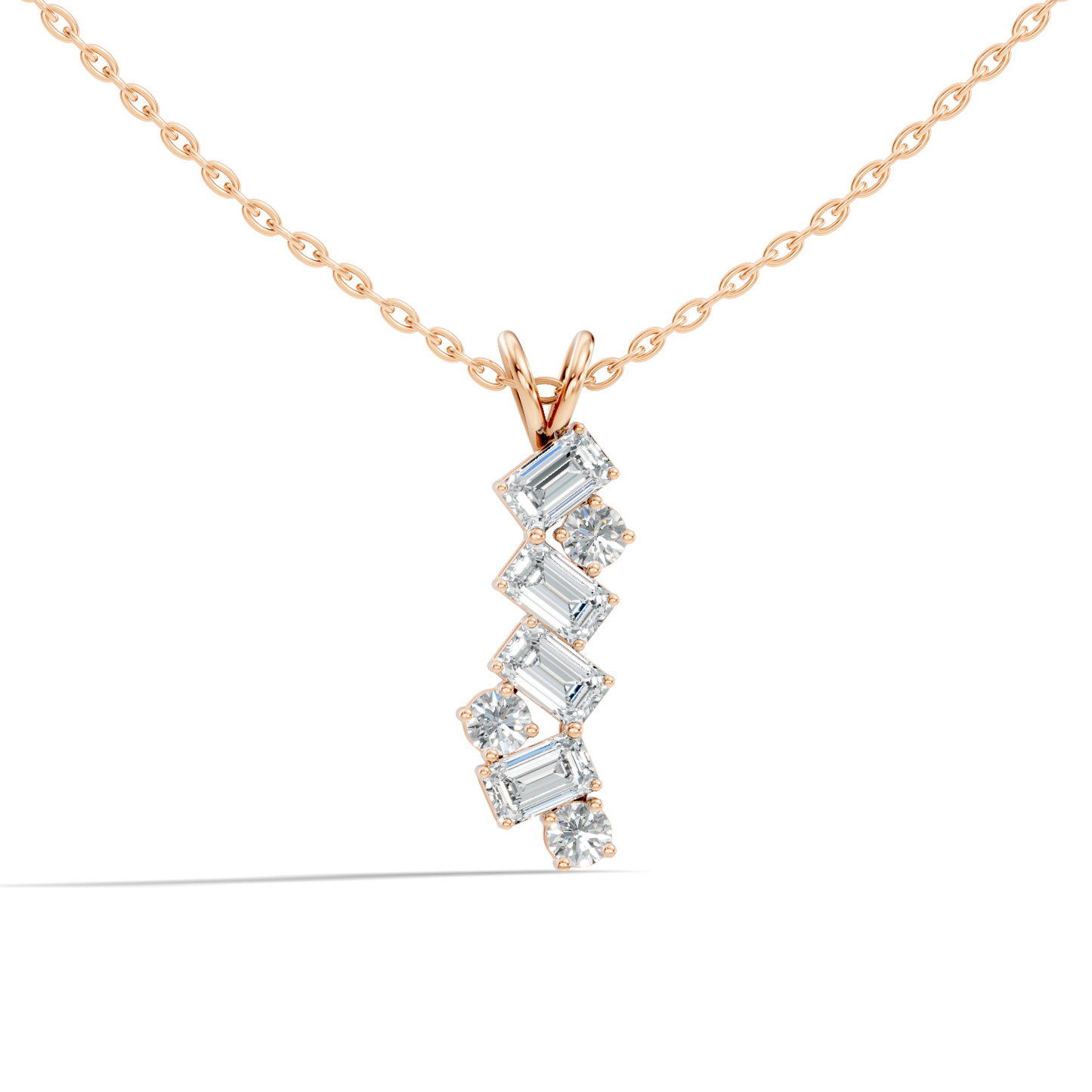 White gold emerald cut lab diamond pendant with round accent stones