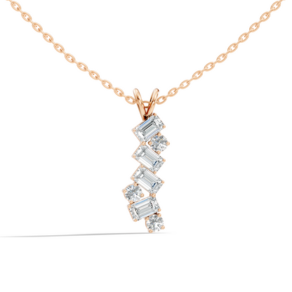 White gold emerald cut lab diamond pendant with round accent stones