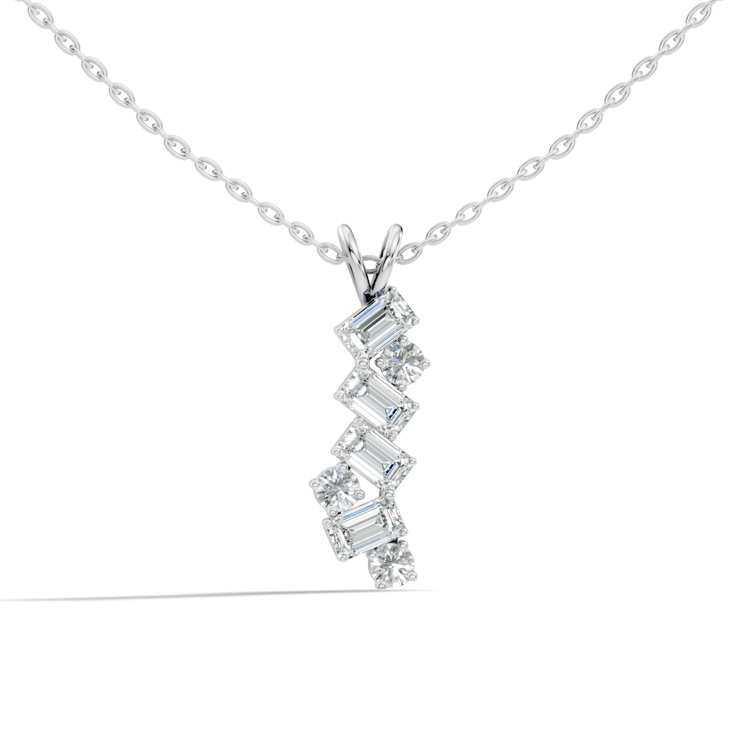 Emerald & Round Cut Lab Grown Diamond Vertical Pendant - HIGHCARAT DIAMONDS