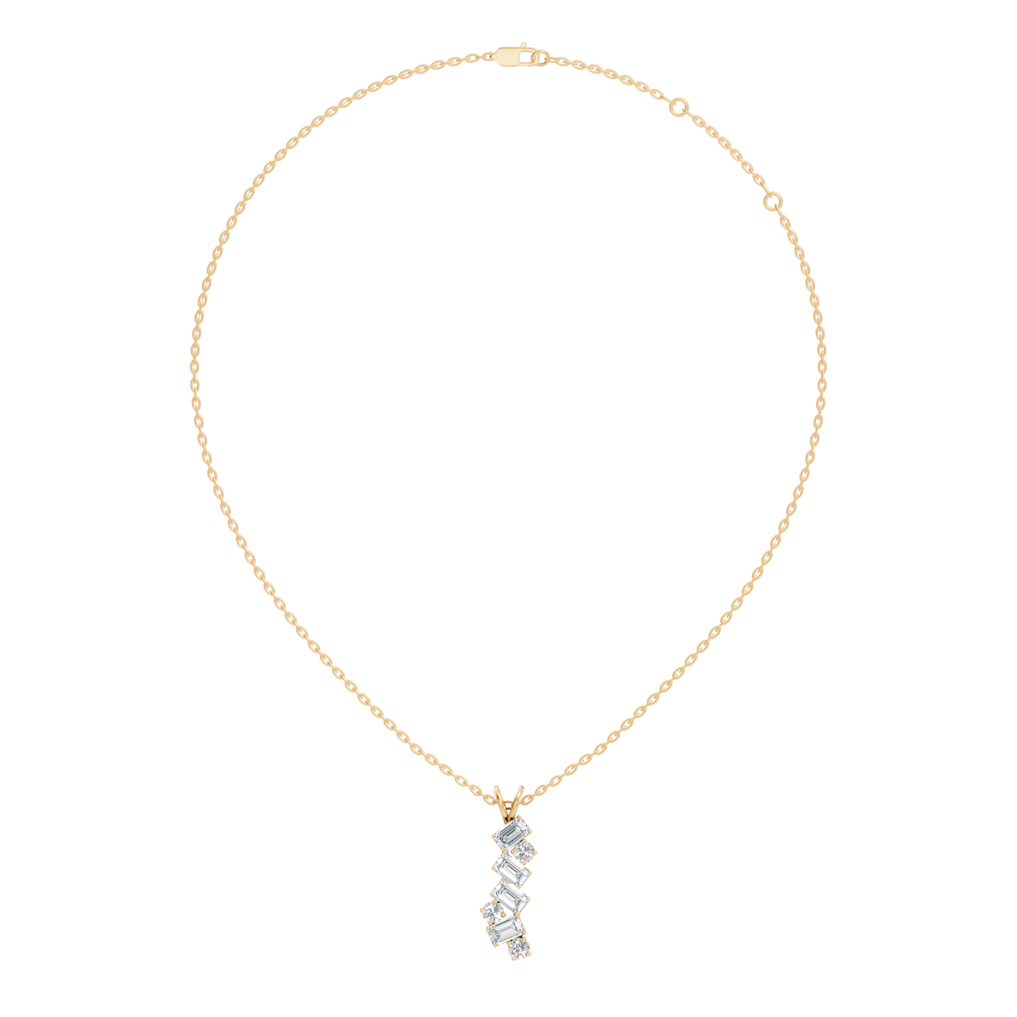 Emerald & Round Cut Lab Grown Diamond Vertical Pendant - HIGHCARAT DIAMONDS