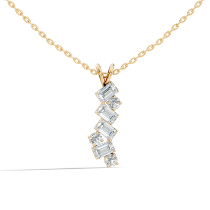 Close up of emerald cut lab diamonds with round accent stone details