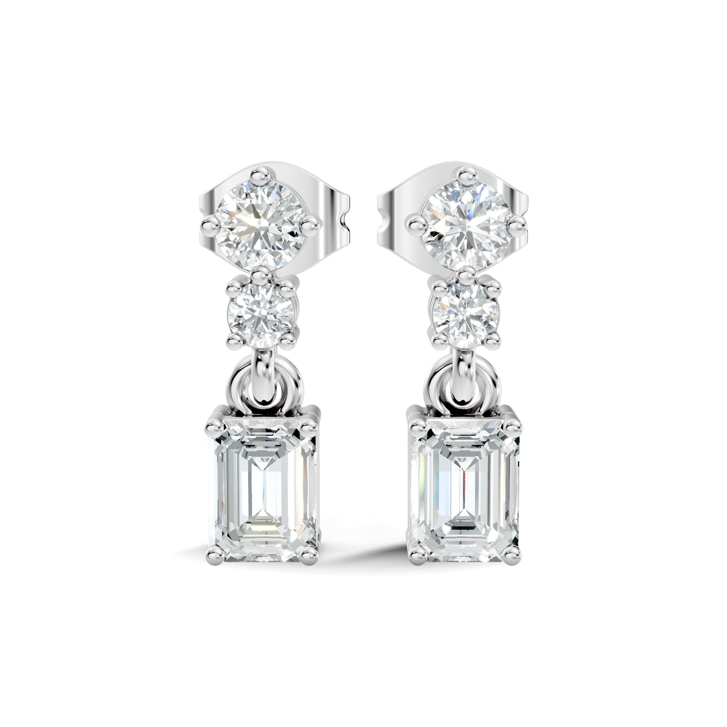 Emerald & Round Shape 6 Stone Natura-Lab Grown Diamond 14k Solid Gold Earrings For Women - HIGHCARAT DIAMONDS