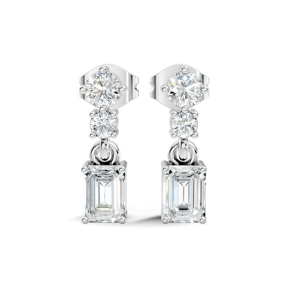 Emerald & Round Shape 6 Stone Natura-Lab Grown Diamond 14k Solid Gold Earrings For Women - HIGHCARAT DIAMONDS