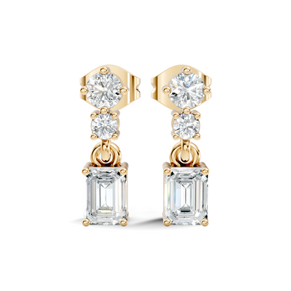 Emerald & Round Shape 6 Stone Natura-Lab Grown Diamond 14k Solid Gold Earrings For Women - HIGHCARAT DIAMONDS